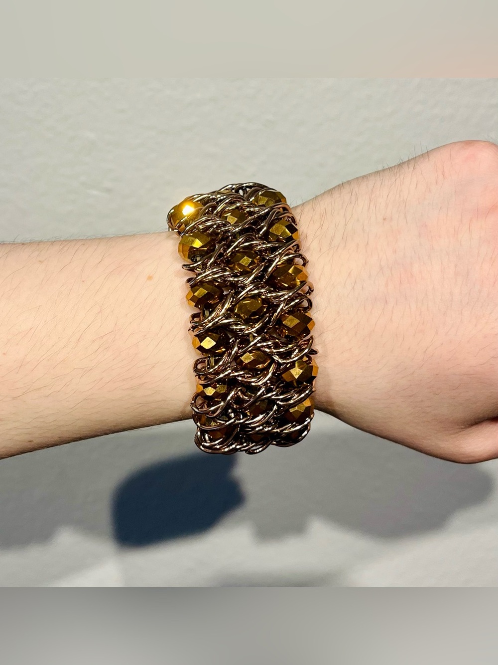 Vintage Gold Faceted Bead Chain-Link Stretch Bracelet